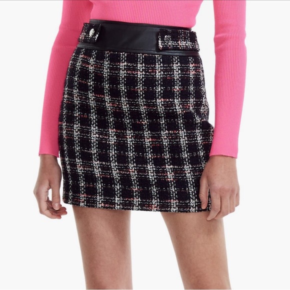 Maje Jisido Faux Leather Detail Tweed Mini Skirt - Picture 1 of 9
